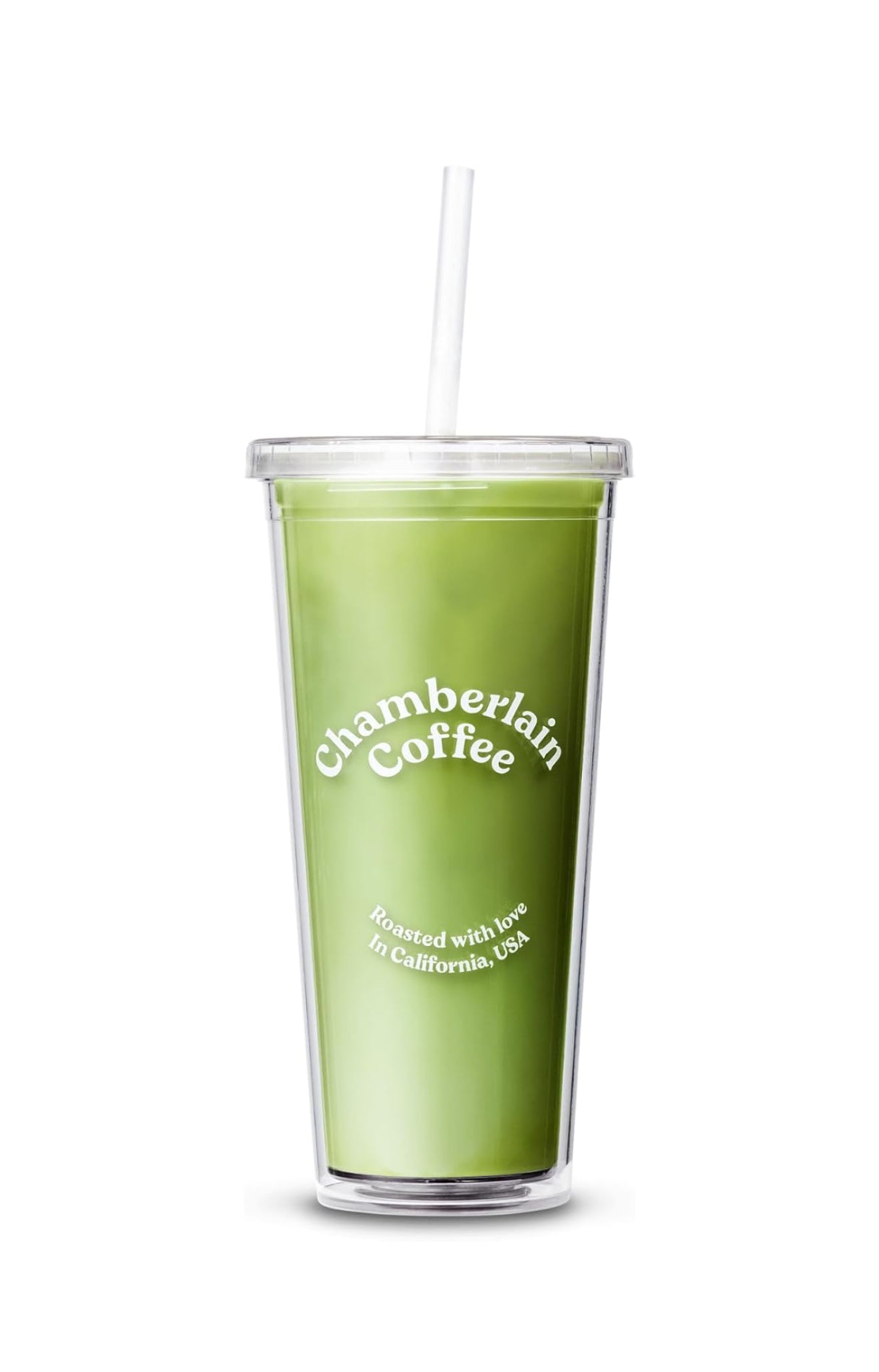 Chamberlain Coffee Tumbler - Clear Tumbler with Lid and Straw - 24 Oz Insulated Iced Coffee Cup - Double Wall Tumbler for Cold Brew, Iced Tea, Matcha Drinks (Plastic)