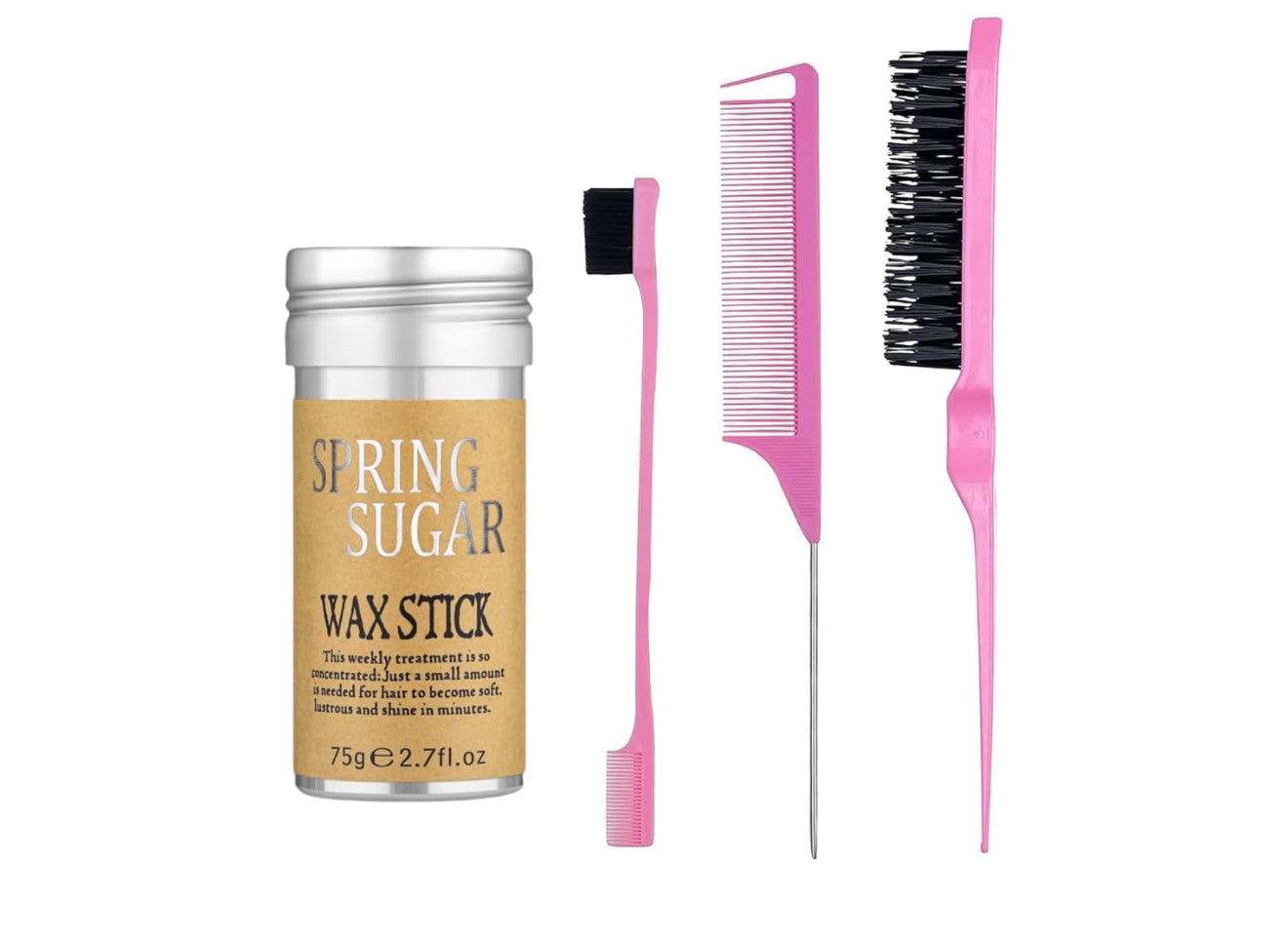 4 Packs Set Hair Wax Stick Slick Back Hair Edge Brush Pink Comb Wax Stick for Hair Flyaways, Styling Products Essentials Stuff for Women, Kids and Clean Girl