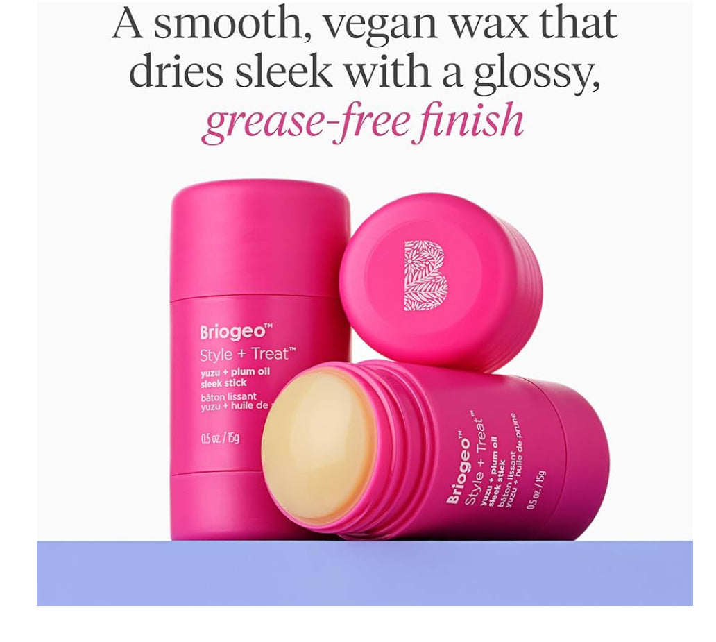 Briogeo Style + Treat Yuzu + Plum Oil Sleek Stick, Vegan Wax Hair Stick, Non-Greasy, Travel-Friendly, Tames Flyaways, Styling Stick for All Hair Types, Vegan, Cruelty-Free, 0.5 oz