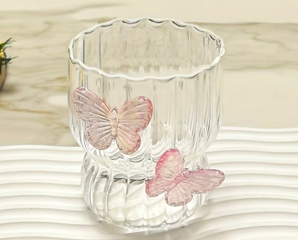 Handmade 3D Butterfly Glass, Striped Coffee Cup Petal Cup, Cute Butterfly Pattern