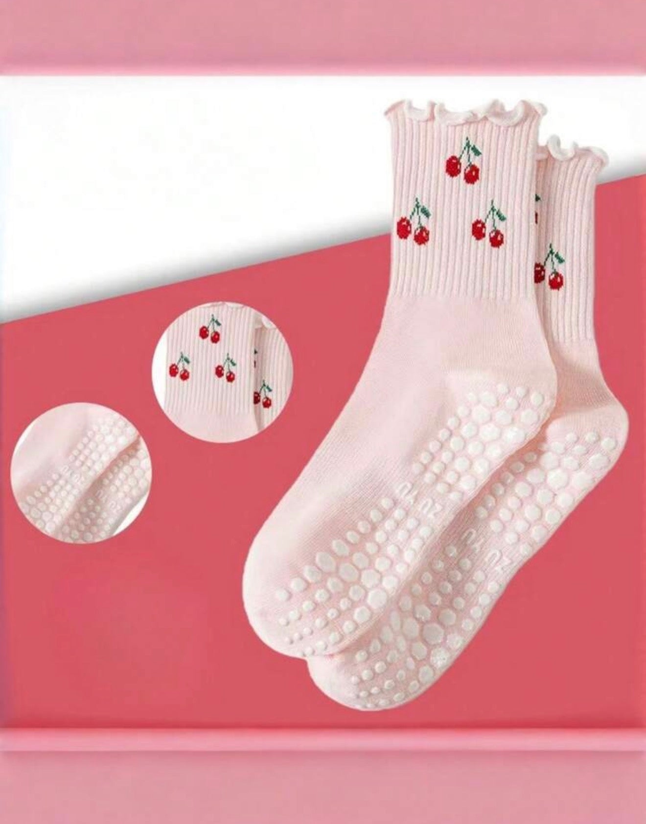 Cherry Pilates Socks