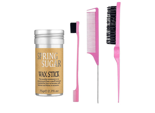 4 Packs Set Hair Wax Stick Slick Back Hair Edge Brush Pink Comb Wax Stick for Hair Flyaways, Styling Products Essentials Stuff for Women, Kids and Clean Girl