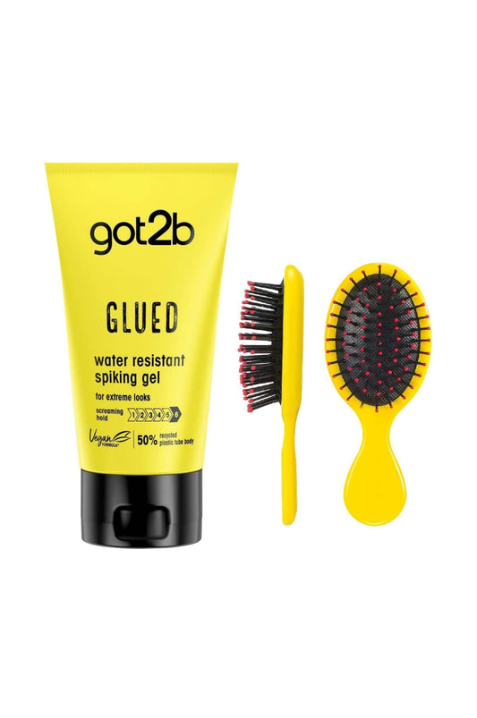 Got2b Glued Spiking Glue Hair Gel, Water Resistant, Strong Hold for Up to 72 Hours, 150 ml, Mini Hair Brush