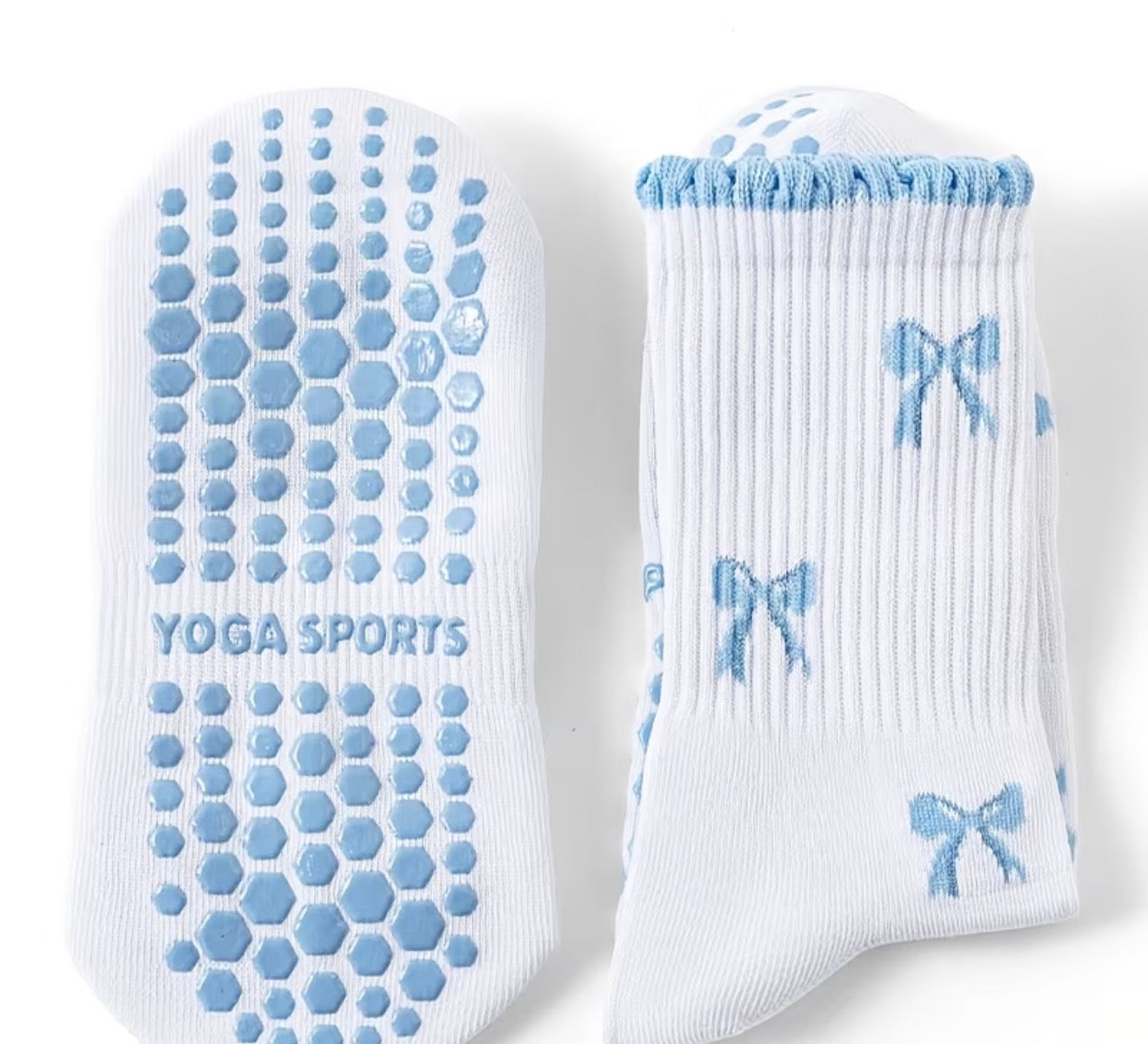 Blue Bow Pilates Socks